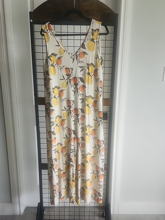 Blue Sky Pants - Blue Sky Cream Jumpsuit with Yellow & Orange Fruit Print